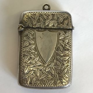 Antique Victorian Solid Silver Vesta Case 1895 4.  3cm X 2.  9cm W H Leather Dented
