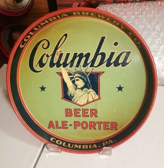 Vintage Beer Tray Rare Columbia Brewery Co.  Columbia,  Pa Statue Of Liberty 12 "
