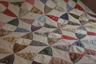 Vintage Fab Cotton Quilt Hand Stitched Old Fabrics Patchwork 74x86