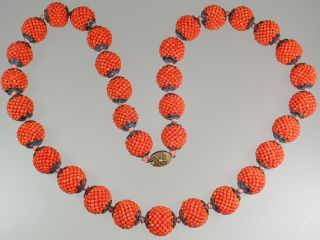 Antique Chinese Republic Silver Natural Coral Woven Bead Floral Enamel Necklace 10