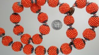 Antique Chinese Republic Silver Natural Coral Woven Bead Floral Enamel Necklace 5