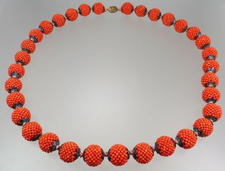 Antique Chinese Republic Silver Natural Coral Woven Bead Floral Enamel Necklace 7