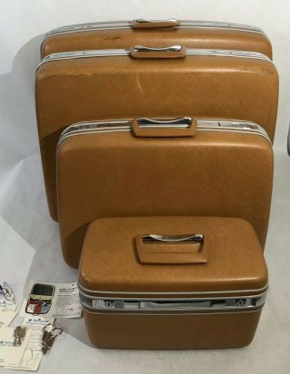 Vintage 1980’s Samsonite Silhouette 4 Pc.  Suitcase Set Ginger Color W/ Keys