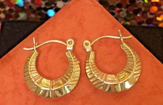 Estate Vintage 14k Yellow Gold Hoop Earrings Designer Signed Gcj Textured