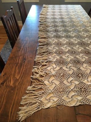 Fine Antique Vintage COVERLET CROCHET LACE Bed Cover Handmade TABLECLOTH 95x102 4