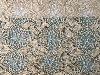 Fine Antique Vintage COVERLET CROCHET LACE Bed Cover Handmade TABLECLOTH 95x102 7