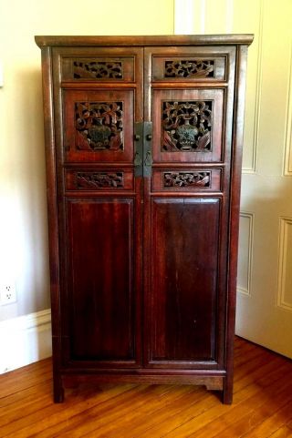Antique Chinese Highly Carved/pierced Tall Cabinet