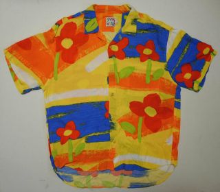 Vintage 80s/90s Jams World Rayon Hawaiian Shirt Lg Abstract Floral Print Art