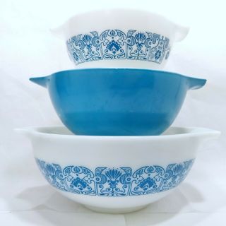 Vintage Pyrex Horizon Blue Apollo 11 Landing Commemorative Bowl Set 441 442 443