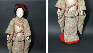 Late Edo to Early Meiji Japanese Antique Gofun Mitsuore Doll Ningyo The Girl. 2