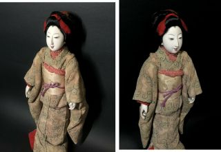 Late Edo to Early Meiji Japanese Antique Gofun Mitsuore Doll Ningyo The Girl. 4
