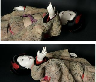 Late Edo to Early Meiji Japanese Antique Gofun Mitsuore Doll Ningyo The Girl. 8