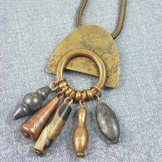 Marjorie Baer S F Boho Mixed Metals Copper Brass Pendant Necklace