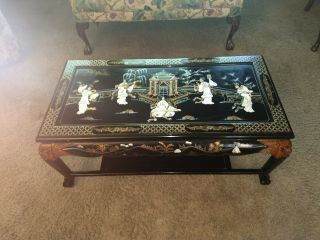 Antique Chinese Coffee Table W.  Mother Of Pearl Inlay Work