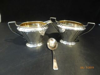Webster Sterling Silver Creamer & Sugar Bowl - Also Sterling Silver Small Spoon