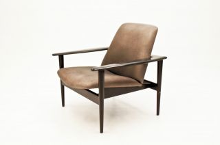 Danish Lounge Easy Chair W Shaped Armrest And Nubuck Leather Vintage Retro