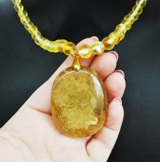 42.  99g Fine Vintage Marbled Baltic Amber Necklace Beads Rosary Misbah Egg Yolk