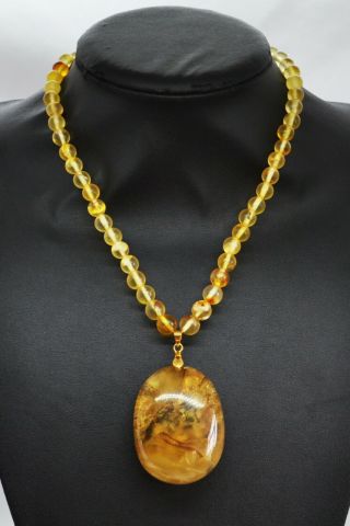 42.  99g FINE Vintage Marbled Baltic Amber Necklace Beads Rosary Misbah Egg Yolk 5