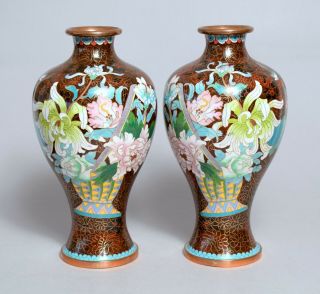 A Very Attractive Large Heavy Vintage Chinese Cloisonne Vases