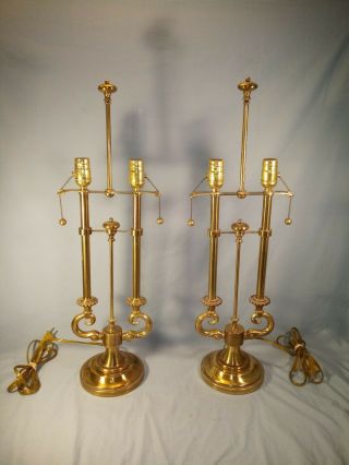 Rare Vintage Elegant Pair Stiffel Double Light Sockets Table Lamp Bases Mcm