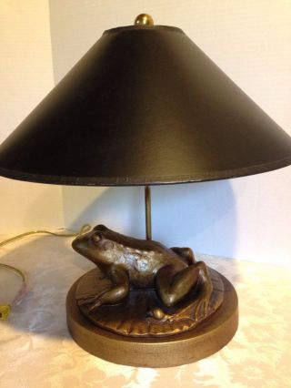 Vintage Lampcrafters Frog W/black Shade - Lexington Nc Electric 2 - Bulb Table Lamp