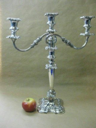 Large Antique Silver Plated Candelabra 45 Cm Tall 3 Candle Moulded Foliate