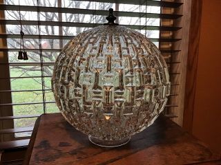 Large Heavy Vintage Crystal 10” Ball Lamp Light Shade 3 7/8” Fitter