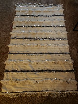 Moroccan Wedding Blanket Handira Vintage - Wool/cotton/sequins