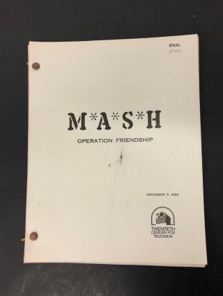 Vtg Mash Tv Show Script Acquired From Cast Member Operation Friendship
