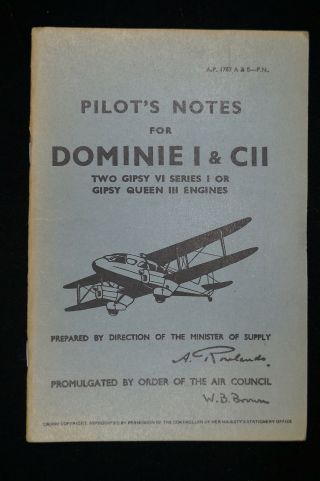 Ww2 British Raf Pilots Notes For Dominie I & Cii Reprint Reference Book