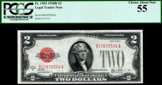 Rare Key 1928b $2 Two Dollar Bill Red Seal Legal Tender • Pcgs 55 Au • Fr.  1503
