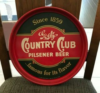 Vintage Country Club Beer Metal Tin Litho 13 " Tray Goetz Brewing St.  Joseph Mo