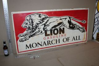 Rare Large 48 " Vintage Lion Gasoline Monarch Painted Metal Sign Gas Oil Garage