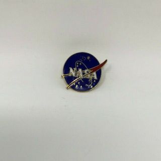 Vintage Blue Red & White Round Nasa Logo Lapel Pin Space Travel