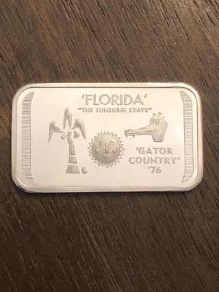 Florida The Sunshine State Vintage.  999 Silver Art Bar Ingot 1976 Bgm - 3 26/140