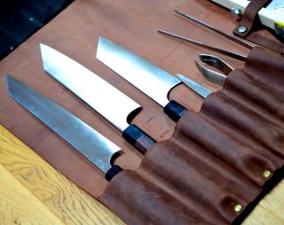 8 Slots Premium Vintage Tan Leather Chef Knife Bag / Chef Knife Roll