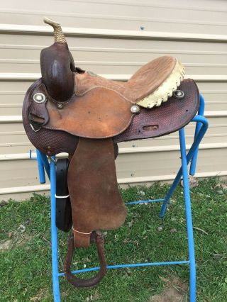 Used/vintage 14 " Billy Cook Western Barrel Saddle W/rough Out Fenders,  Us Made