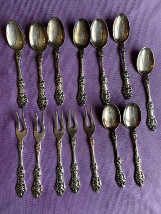 Th Martinsen Norway 5 Olive Fork And 9 Spoon Epns 40 Wild Rose Pattern Sterling