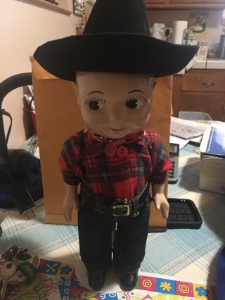 Rare Vintage Buddy Lee Western Cowboy Denim Jean Doll W Hat W Band