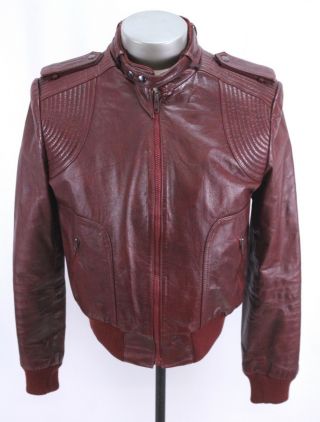 Vintage 80s Mens Cafe Racer Leather Jacket Bermans Motorcycle Fitted Large 44 R