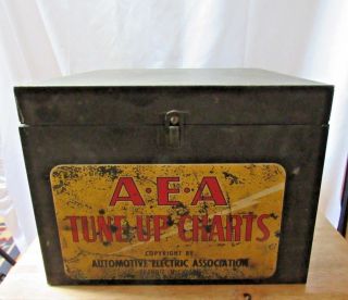 Vintage AEA Tune Up Chart Display Case & Old 50 - 60`s Charts Gas Service Station 2