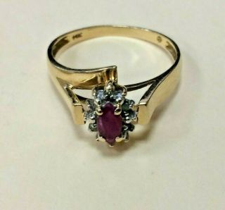 Vintage 14k Yellow Gold Ruby Ring W 6 Side Diamonds,  Size 7,  Stamped 14k,  2.  4 Gr