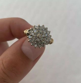 9ct Gold Large Diamond Cluster Ring 9k 375.