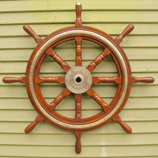 Vintage John Hastie & Co Authentic Ship Wheel 36 " Greenock Brass & Mahogany