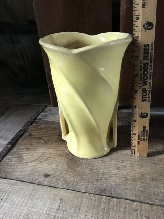 Vintage McCoy Pottery Vase Yellow Twist Small Pillar Handles 1940’s - 50’s 2