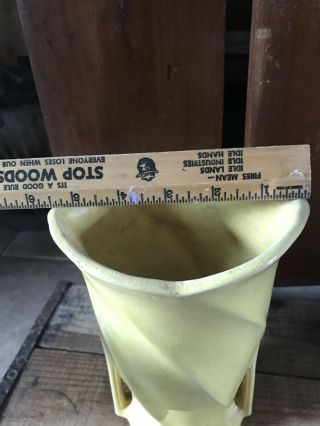 Vintage McCoy Pottery Vase Yellow Twist Small Pillar Handles 1940’s - 50’s 3