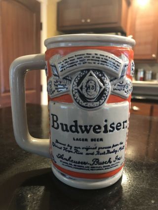 Anheuser Busch Budweiser Beer Can Label Stein Mug Cs18 Rare And Vintage