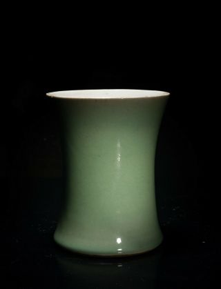 Chinese Antique 20th C Celadon Glazed Porcelain Brush Pot