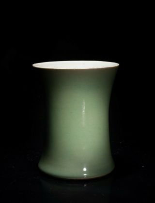 Chinese Antique 20th C Celadon Glazed Porcelain Brush Pot 2