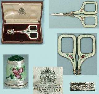 Vintage Sterling Silver Enameled Roses Sewing Set Asprey Of London C1983